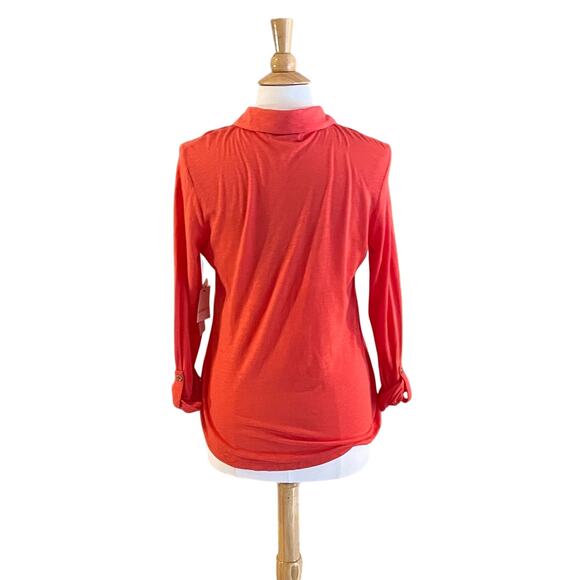 NWT Liz Claiborne Cotton Blend Roll Tab Button Down Shirt in Orange Blaze, M - Picture 3 of 11